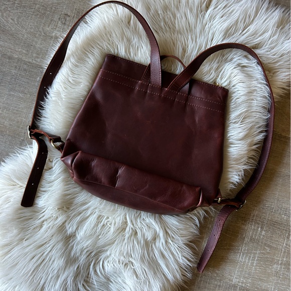 Portland Leather Tote Backpack Large Dark Brown Cherry genuine leather zip NEW - Picture 7 of 14